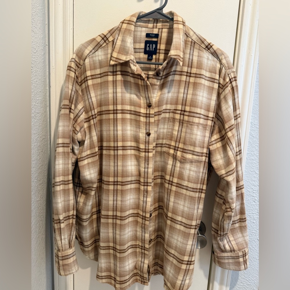 GAP Tan Checkered Button-Up Shirt